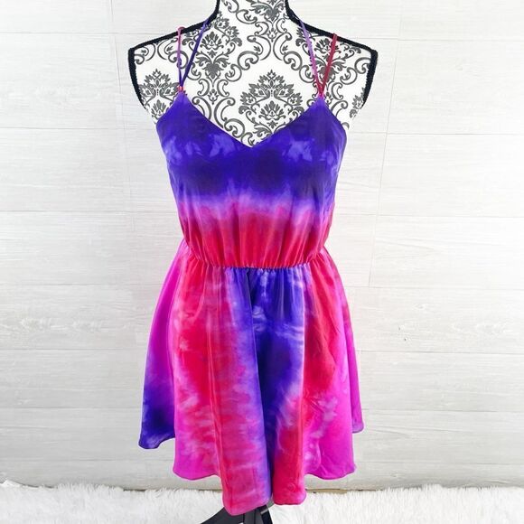 Amanda Uprichard Tie Dye Spaghetti Strap Fit & Flare Silk Dress - Picture 1 of 8